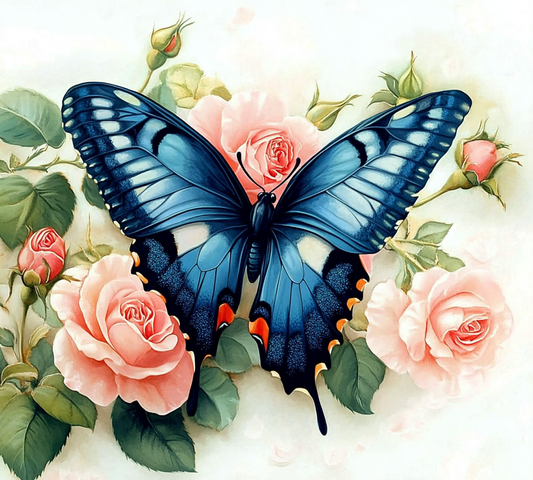Blue White Butterfly Roses Diamond Art Kit