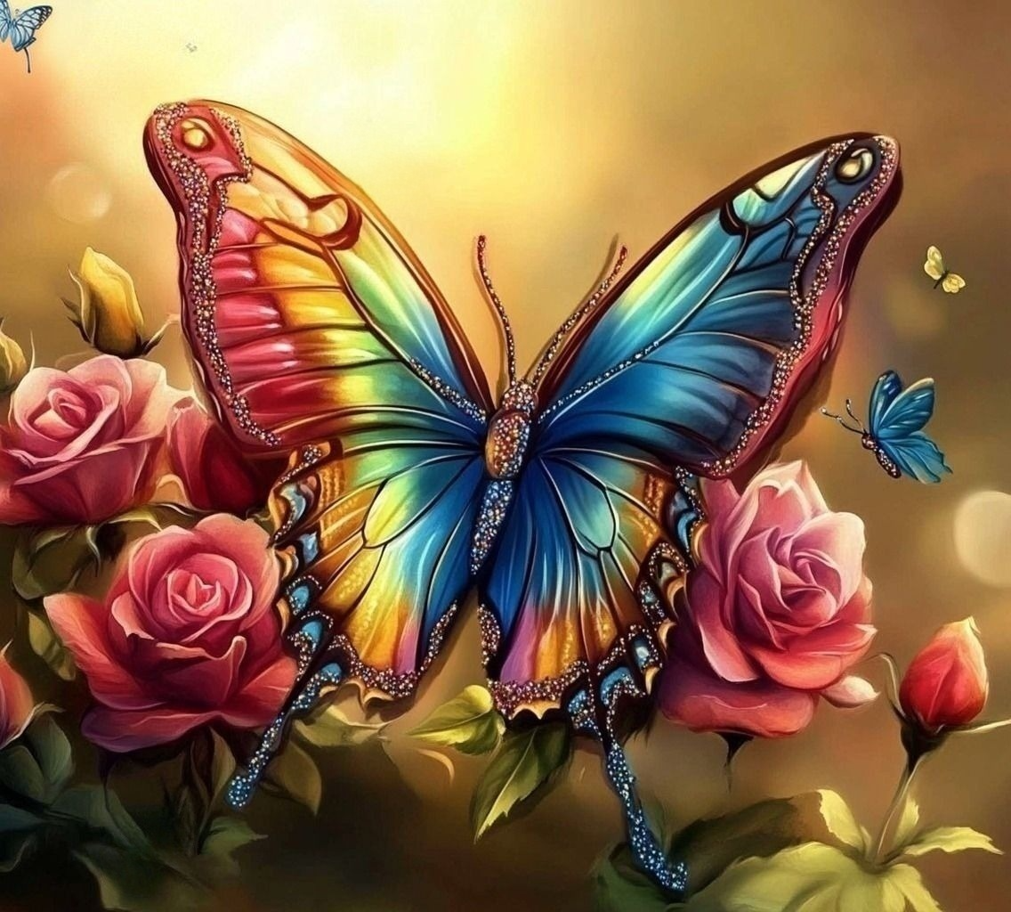 Roses And Abstract Butterfly Diamond Art Kit