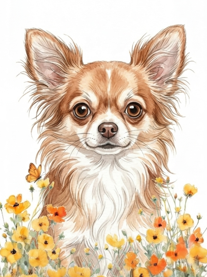 Yellow Poppies Longhaired Chihuahua Diamond Art Kit