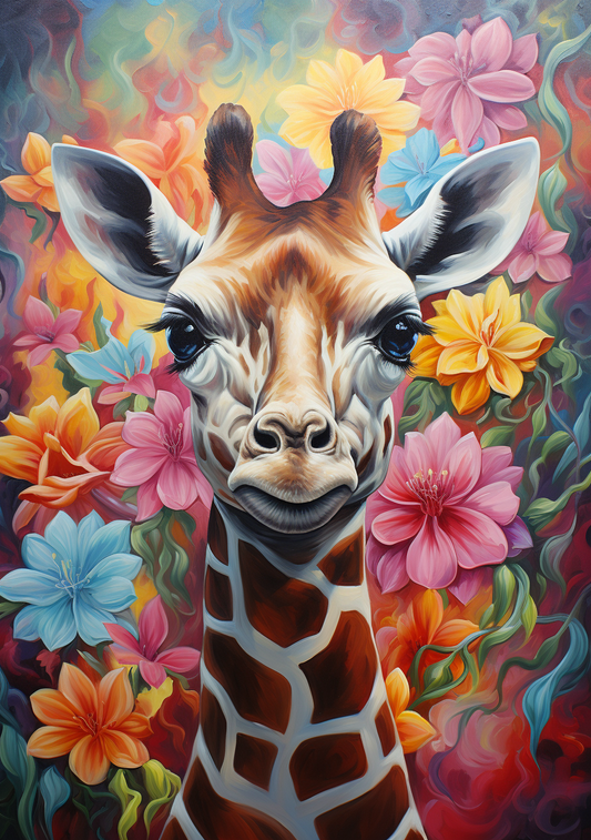 Flower Background Giraffe Diamond Art Kit