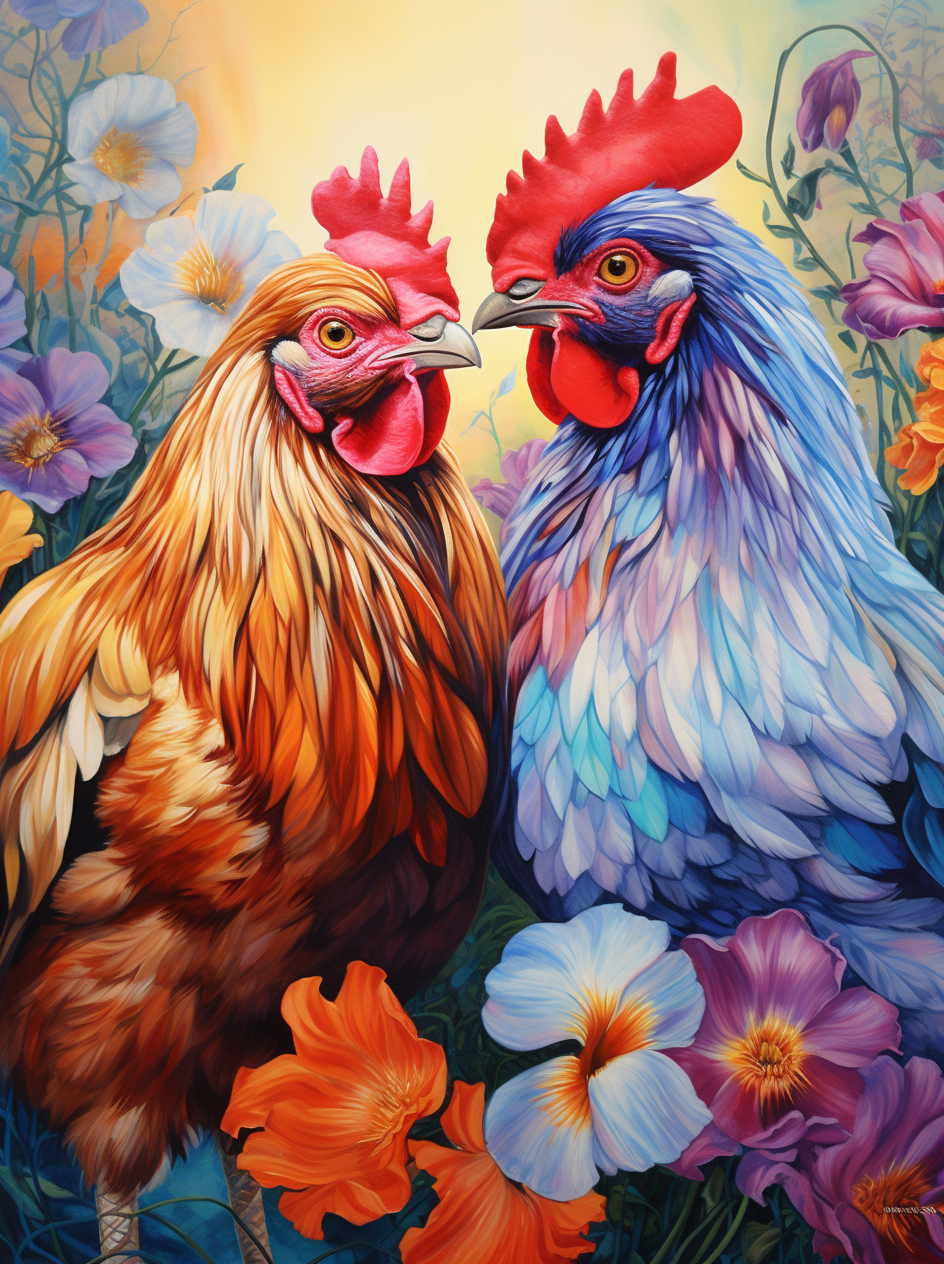 Two Abstract Colored Roosters Diamond Art Kit
