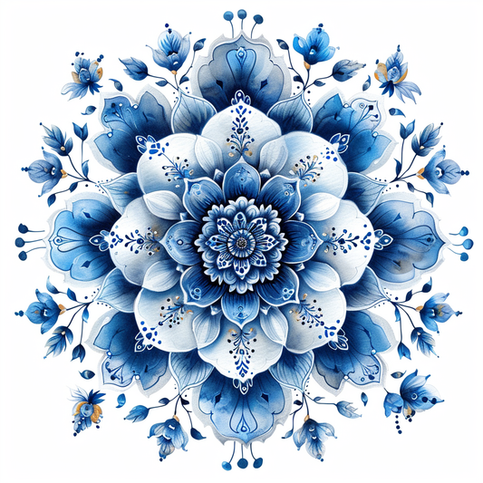 Lake Blue Flowers Mandala Diamond Art Kit