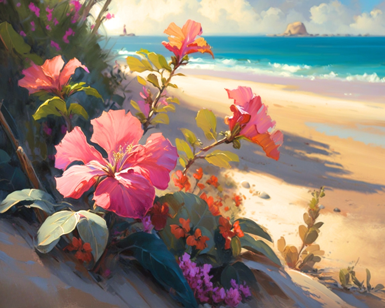 Tropical Flower Beach Diamond Art Kit