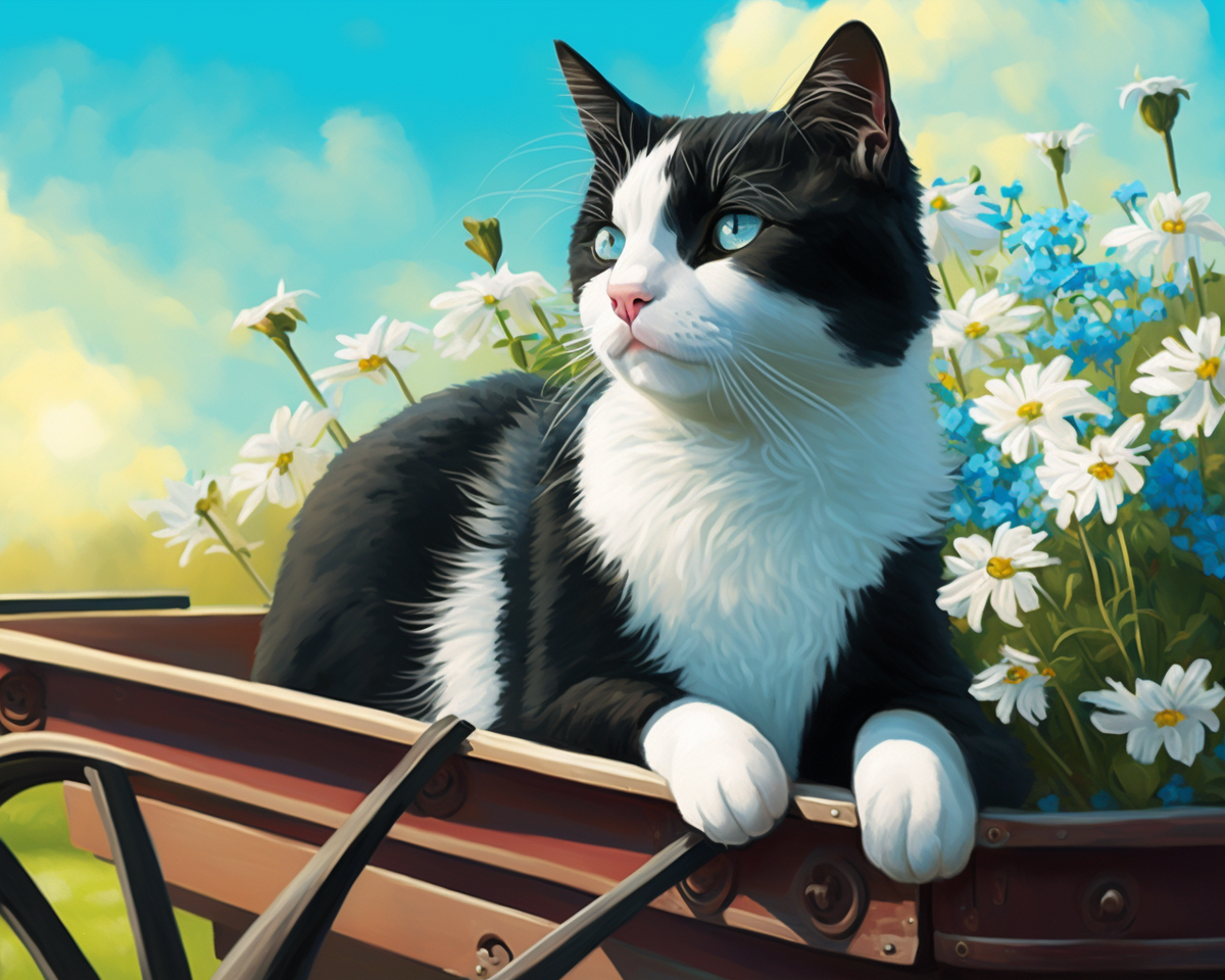 Tuxedo Cat Wagon Diamond Art Kit