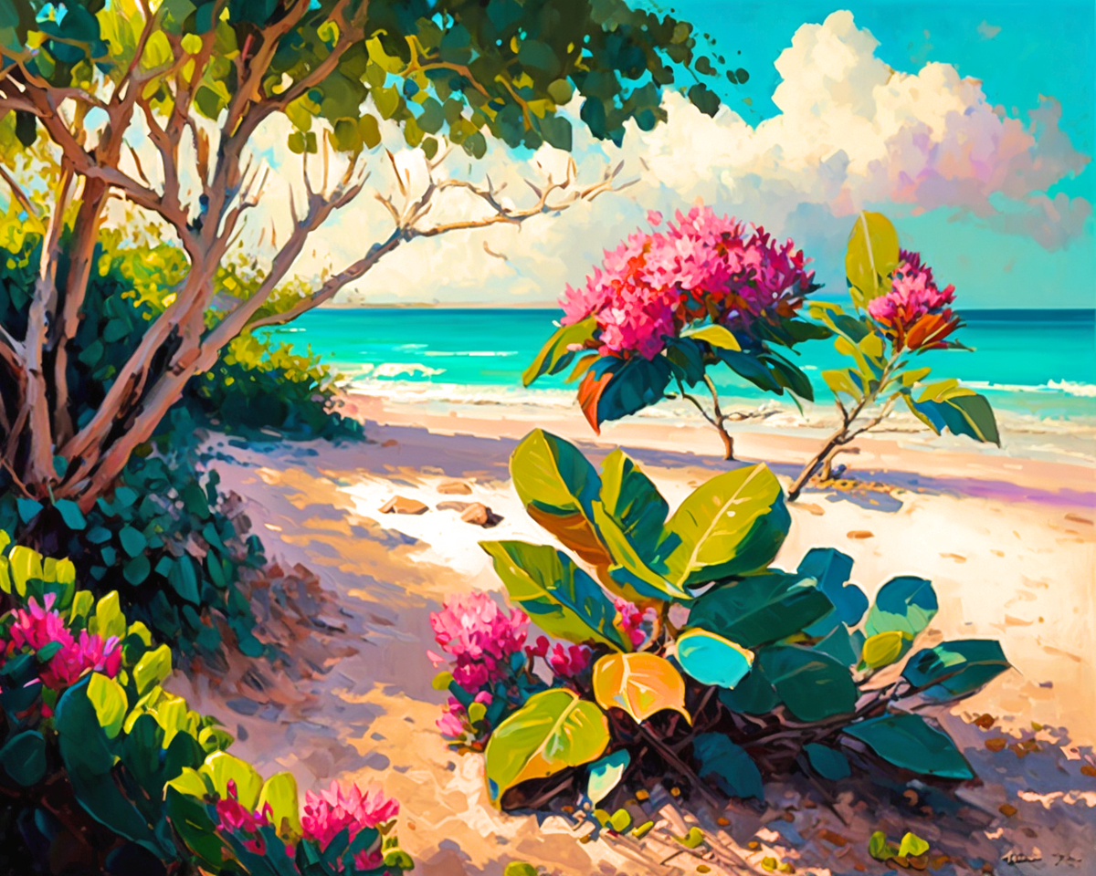 Pink Flowers On The Beach Diamond Art Kit