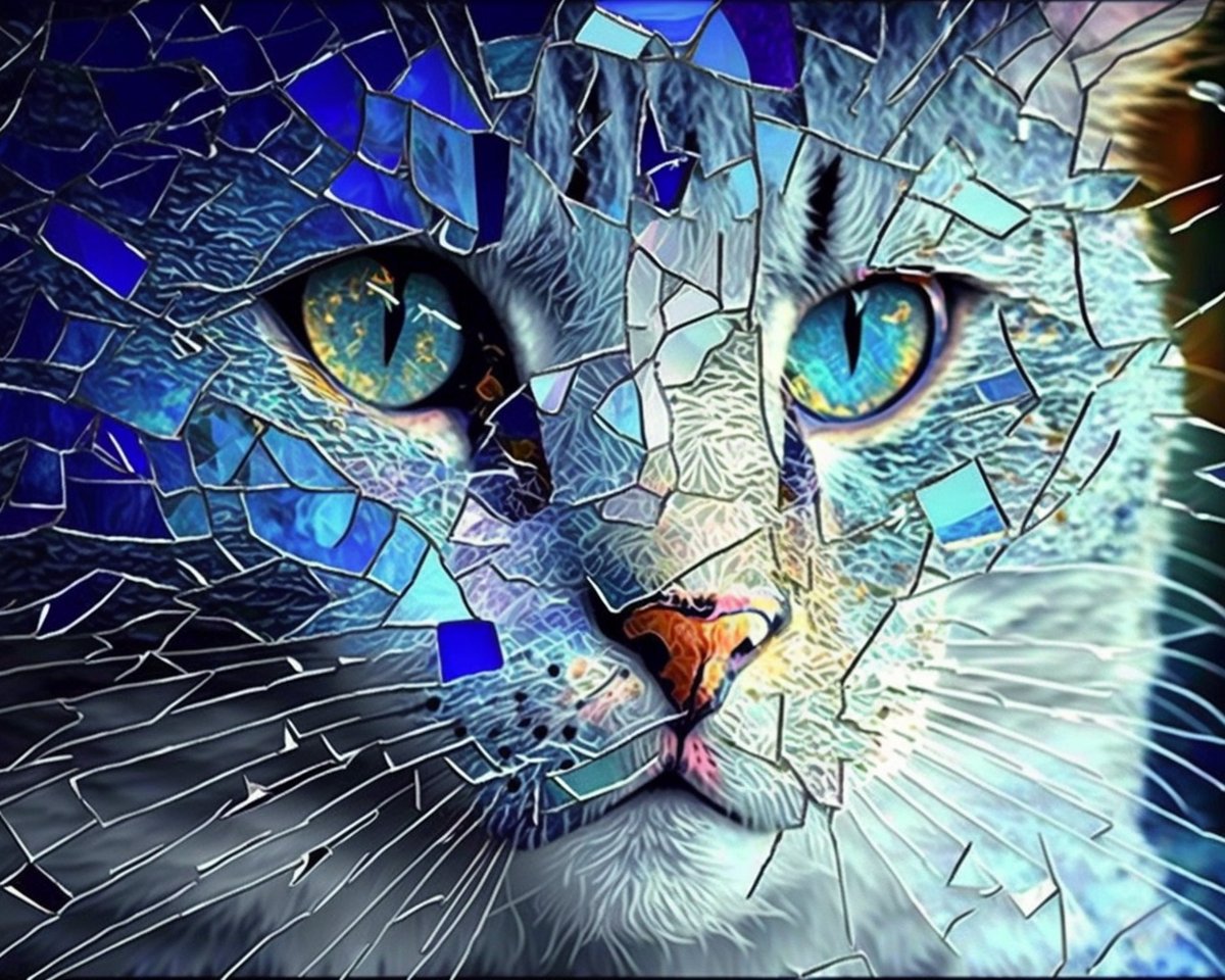 Shades Of Blue Cracked Cat Face Diamond Art Kit