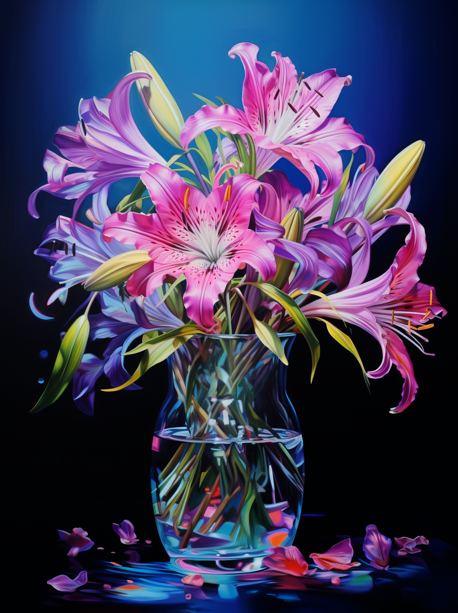 Blue Background Vase Of Lilies Diamond Art Kit