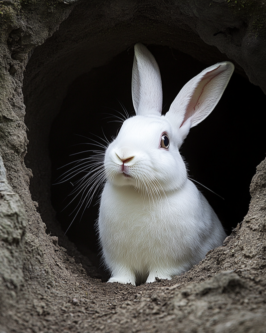 White Rabbit Peeking Burrow Diamond Art Kit