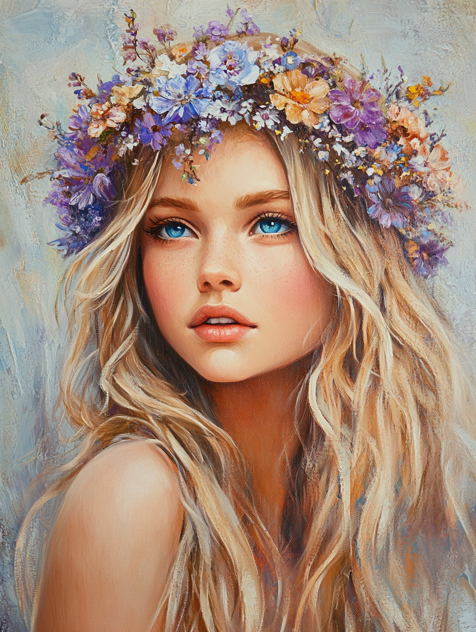 Purple Wildflower Crown Girl Diamond Art Kit