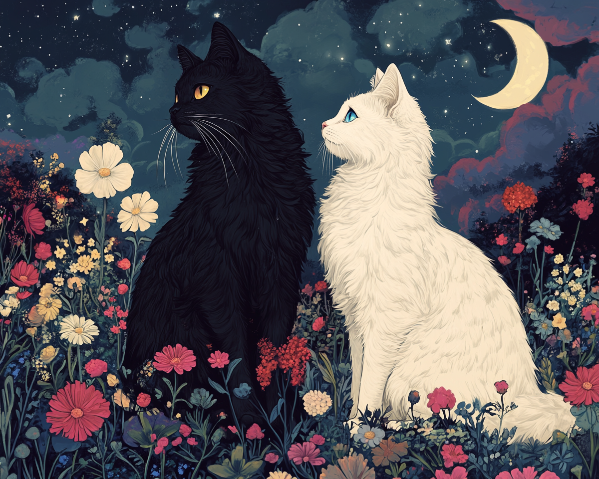 Crescent Moon Black White Cats Diamond Art Kit