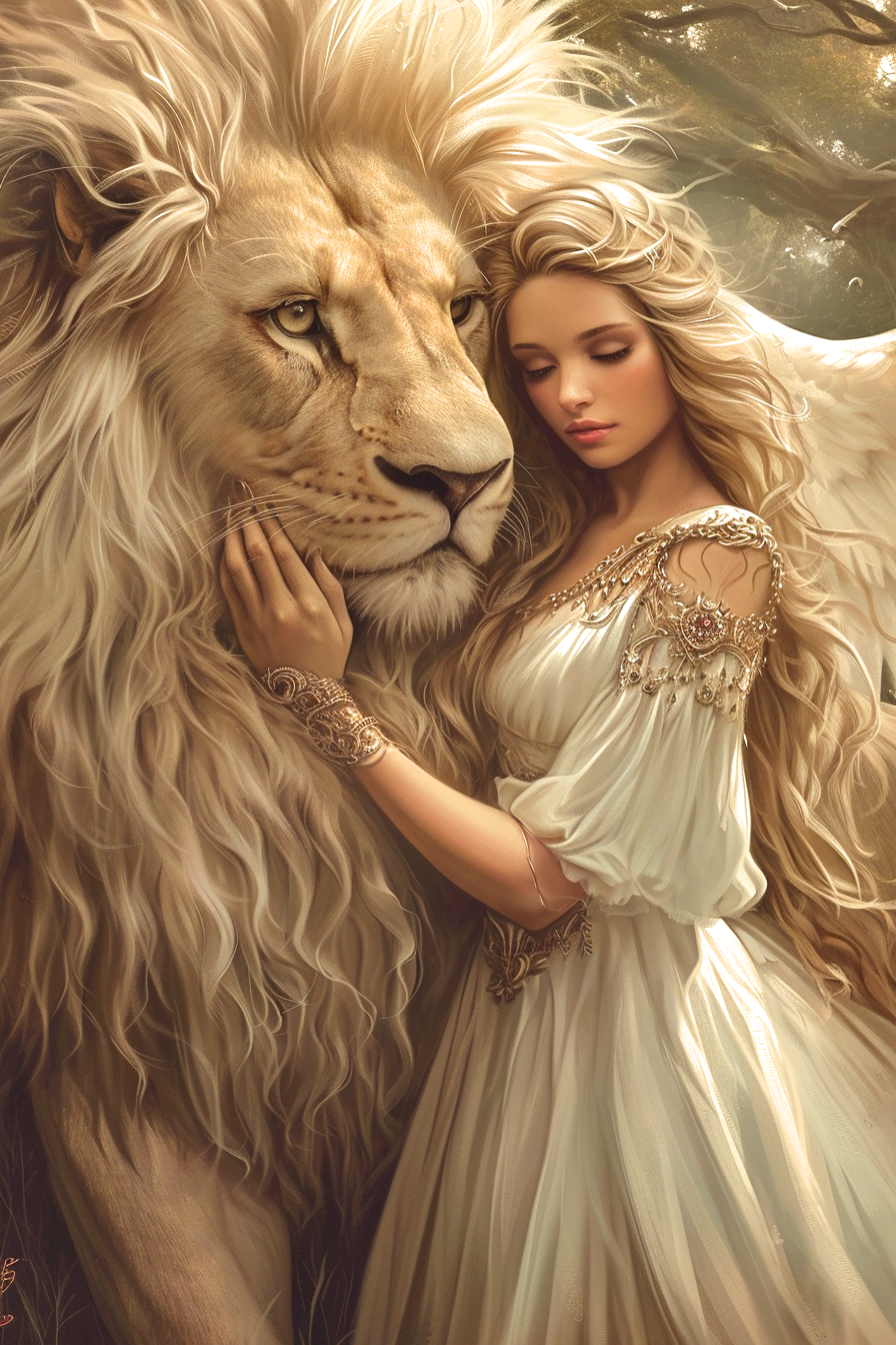 Blond Girl And Lion Diamond Art Kit