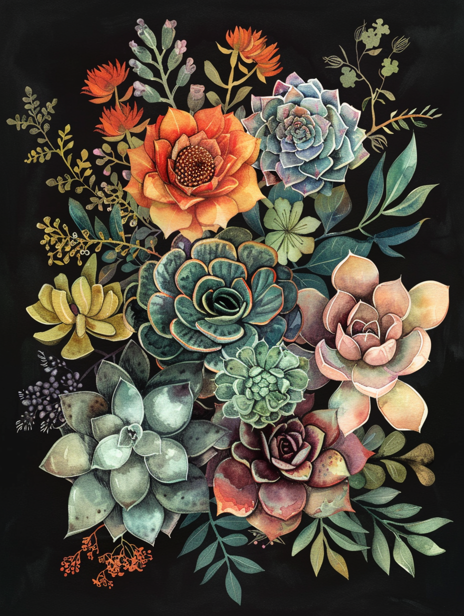 Green Orange Succulents Diamond Art Kit