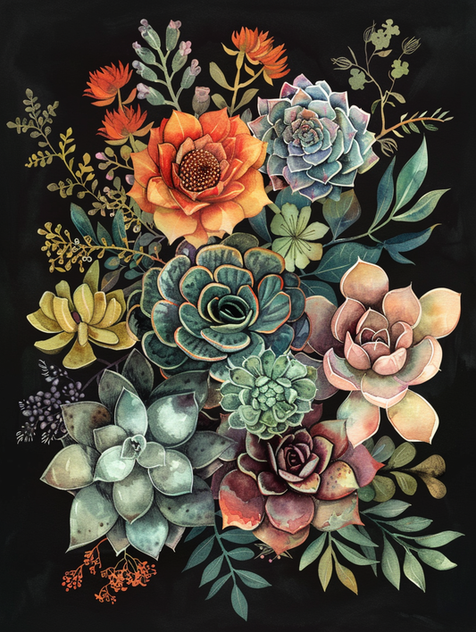 Green Orange Succulents Diamond Art Kit