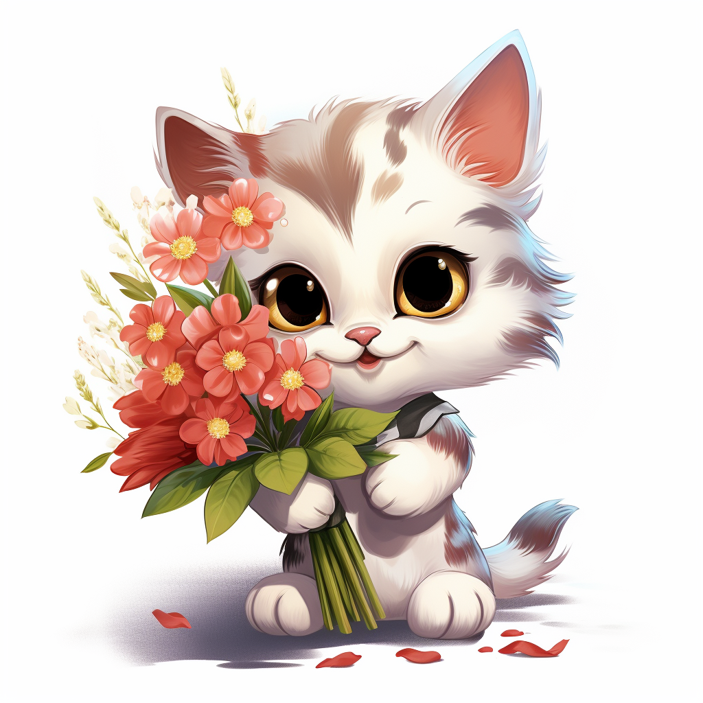 Kitten Holding Flowers Diamond Art Kit