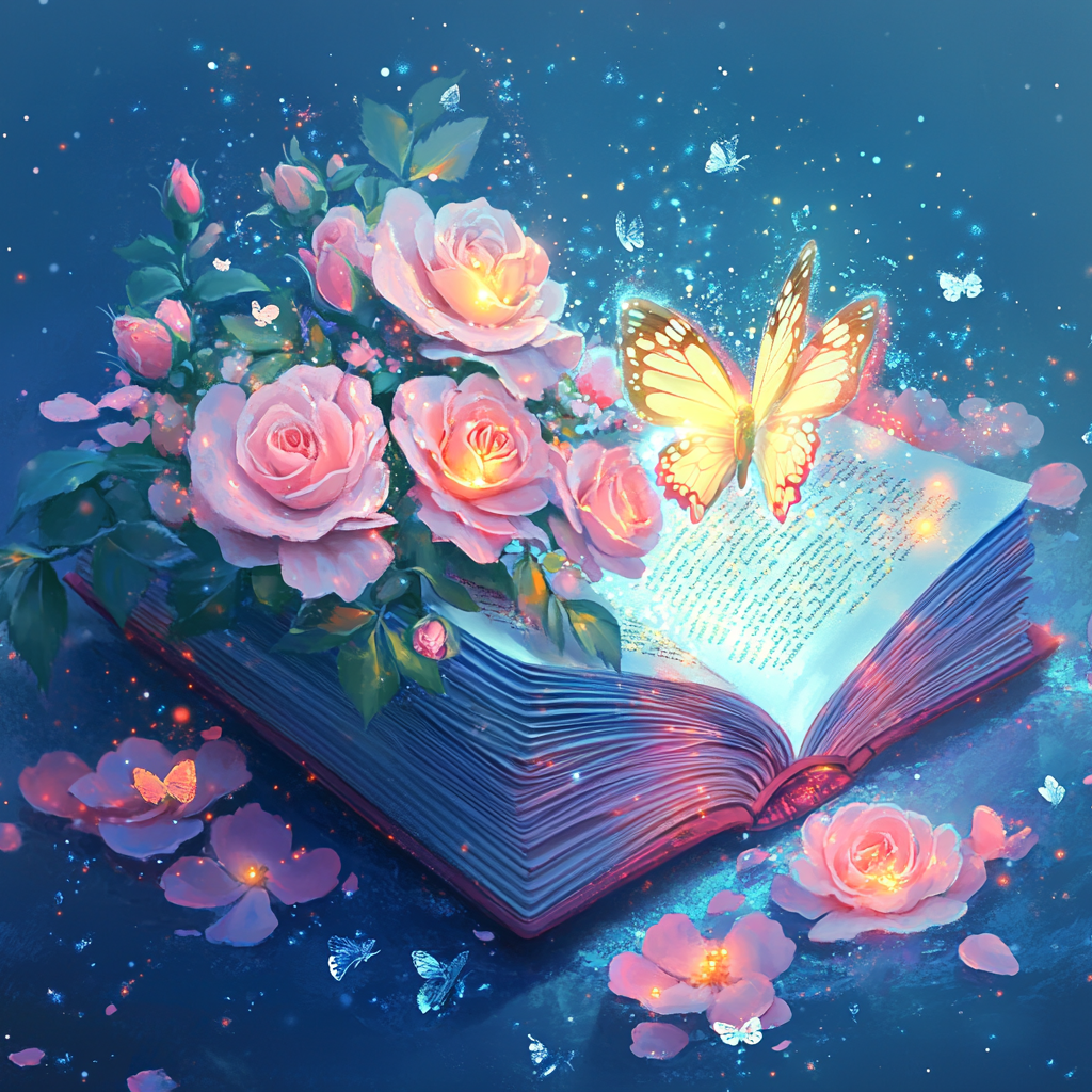 Glowing Butterfly Pink Rose Book Diamond Art Kit