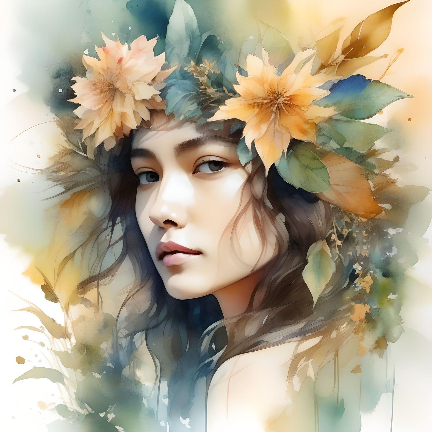 Watercolor Flower Crown Woman Diamond Art Kit