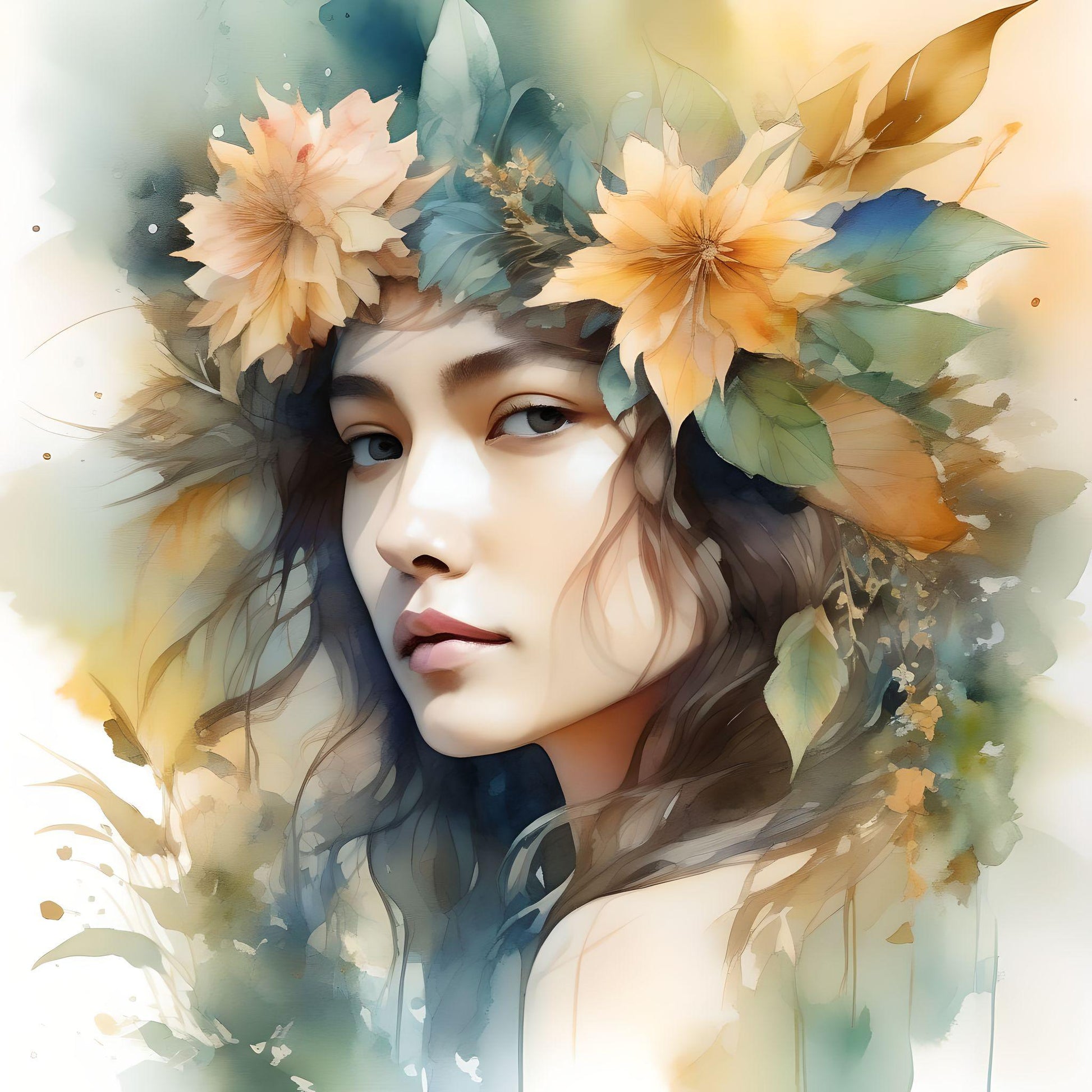 Watercolor Flower Crown Woman Diamond Art Kit