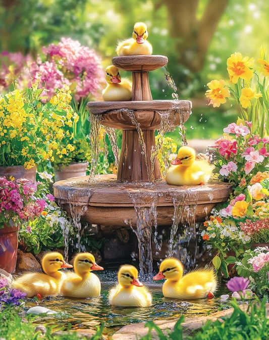 Ducklings In A Fountain Diamond Art Kit