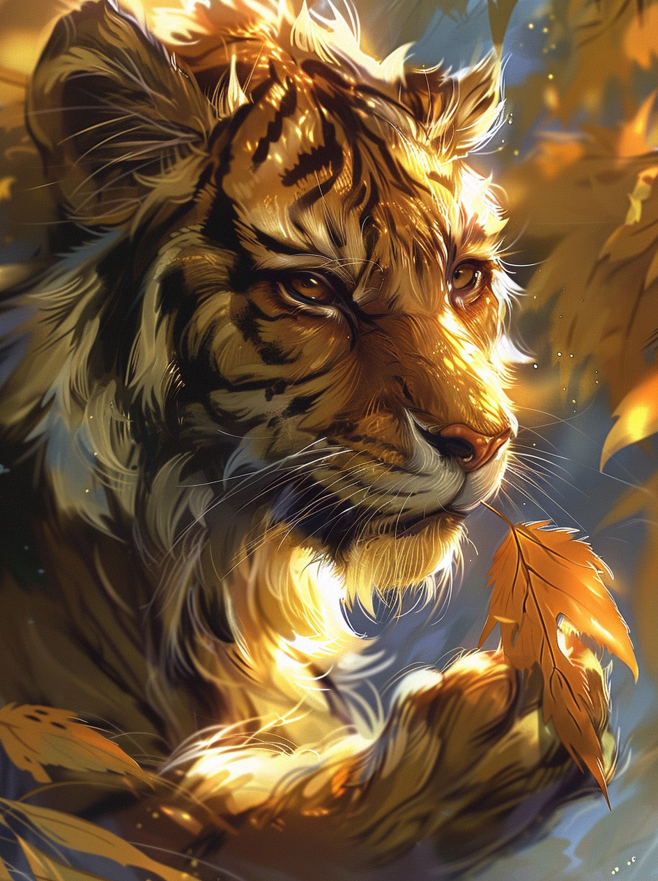 Tiger Holding A Leaf Diamond Art Kit