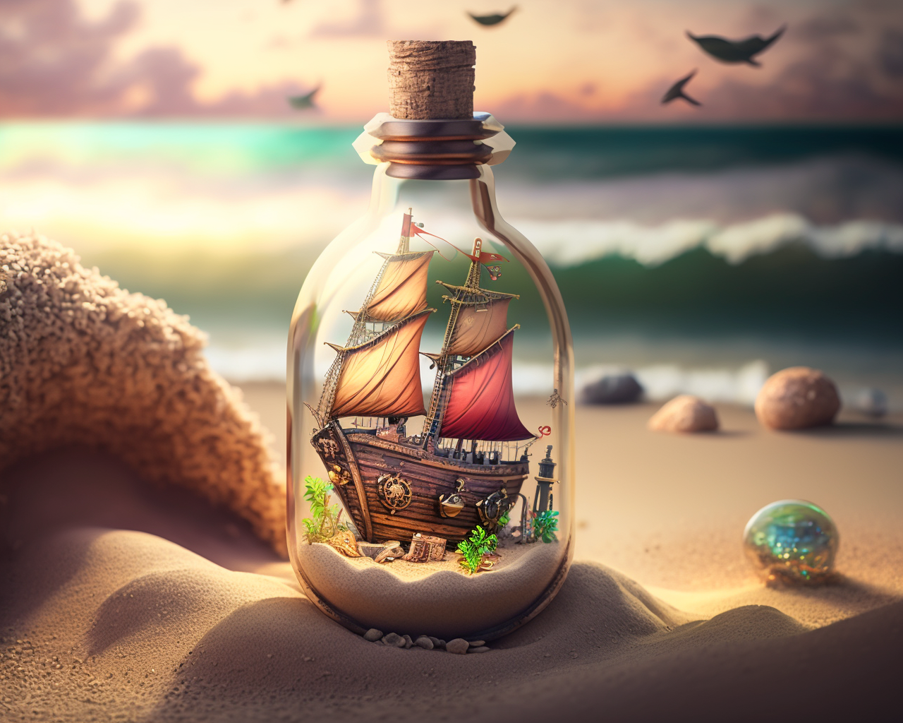 Ship With Sails In A Bottle Diamond Art Kit