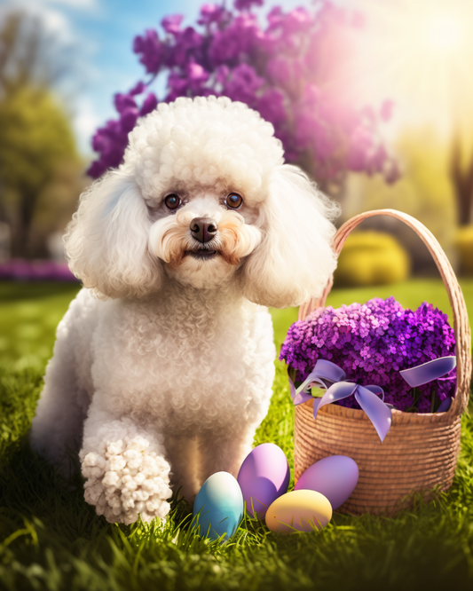 White Poodle Easter Basket Diamond Art Kit