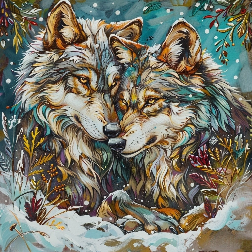 Two Abstract Wolves In The Snow Diamond Art Kit