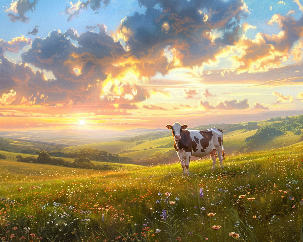 Cow During Sunrise Diamond Art Kit
