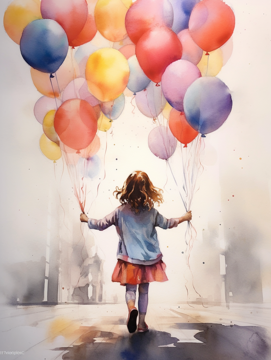 Girl With Balloons Watercolor Diamond Art Kit