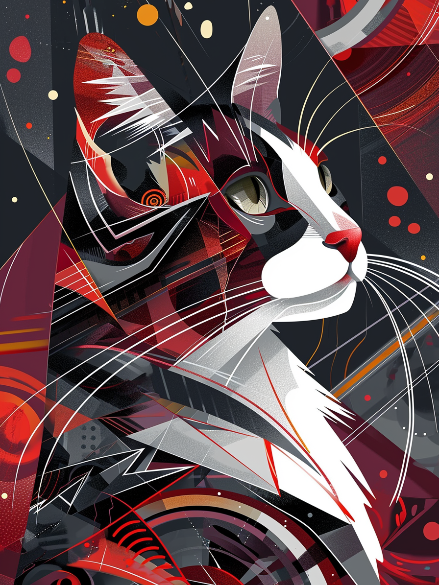 Red Black White Abstract Cat Diamond Art Kit