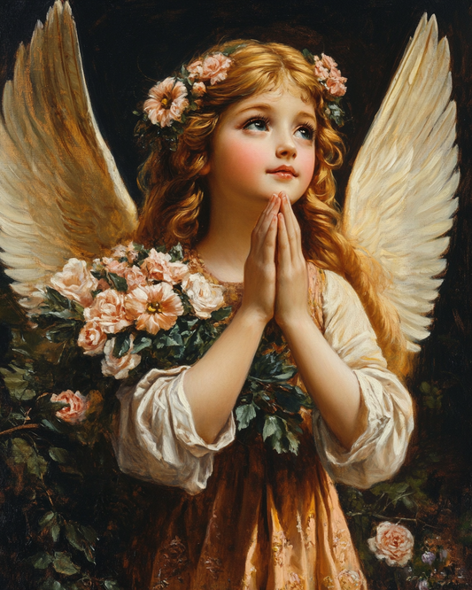 Pink Flowers And Praying Angel Diamond Art Kit