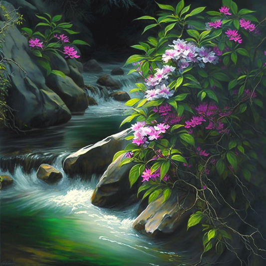 Pink Purple Flower Stream Diamond Art Kit