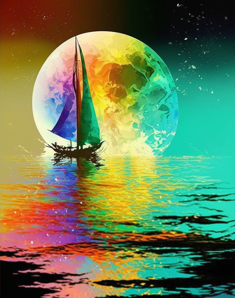 Rainbow Sea Sailboat Diamond Art Kit