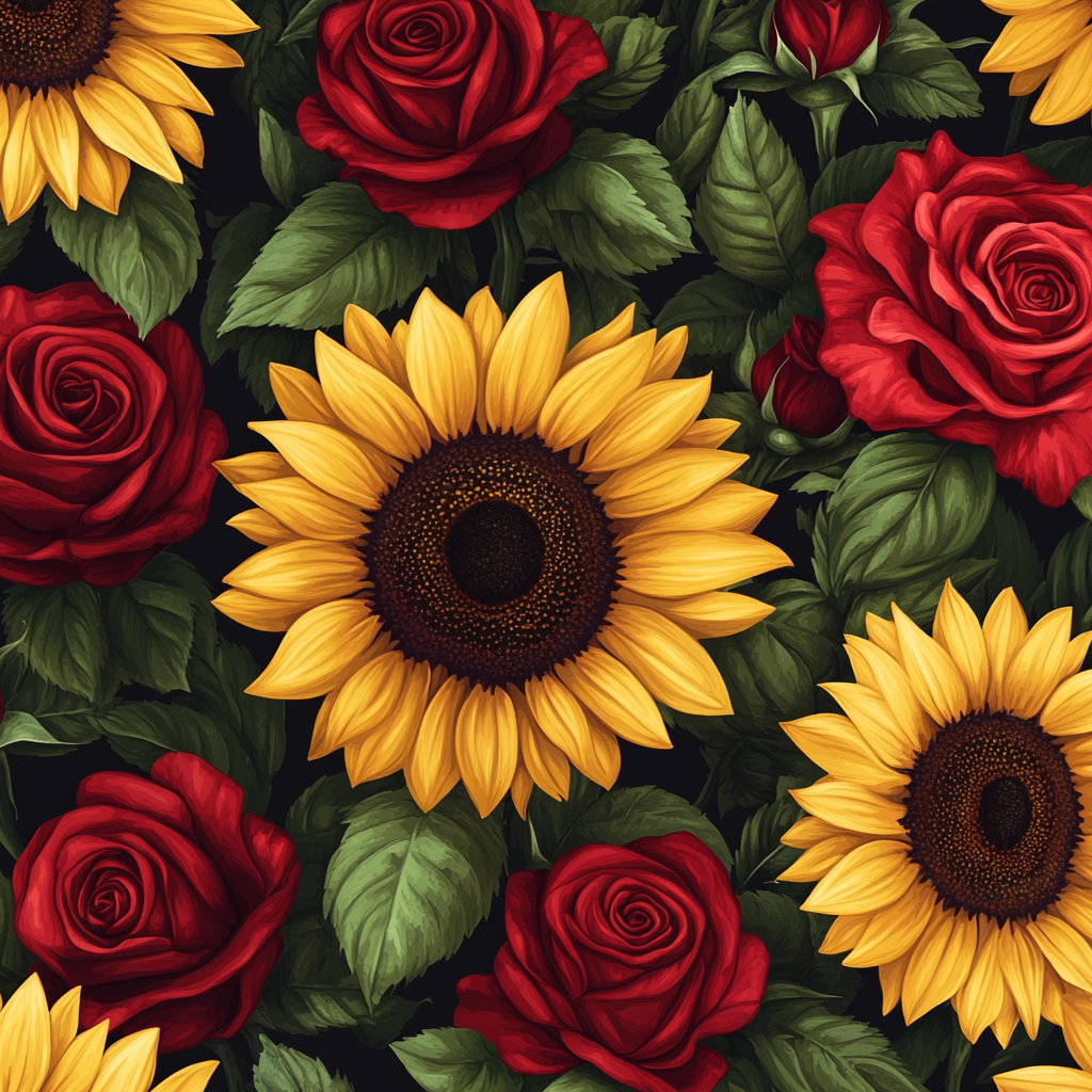 Red Roses And Sunflowers Diamond Art Kit