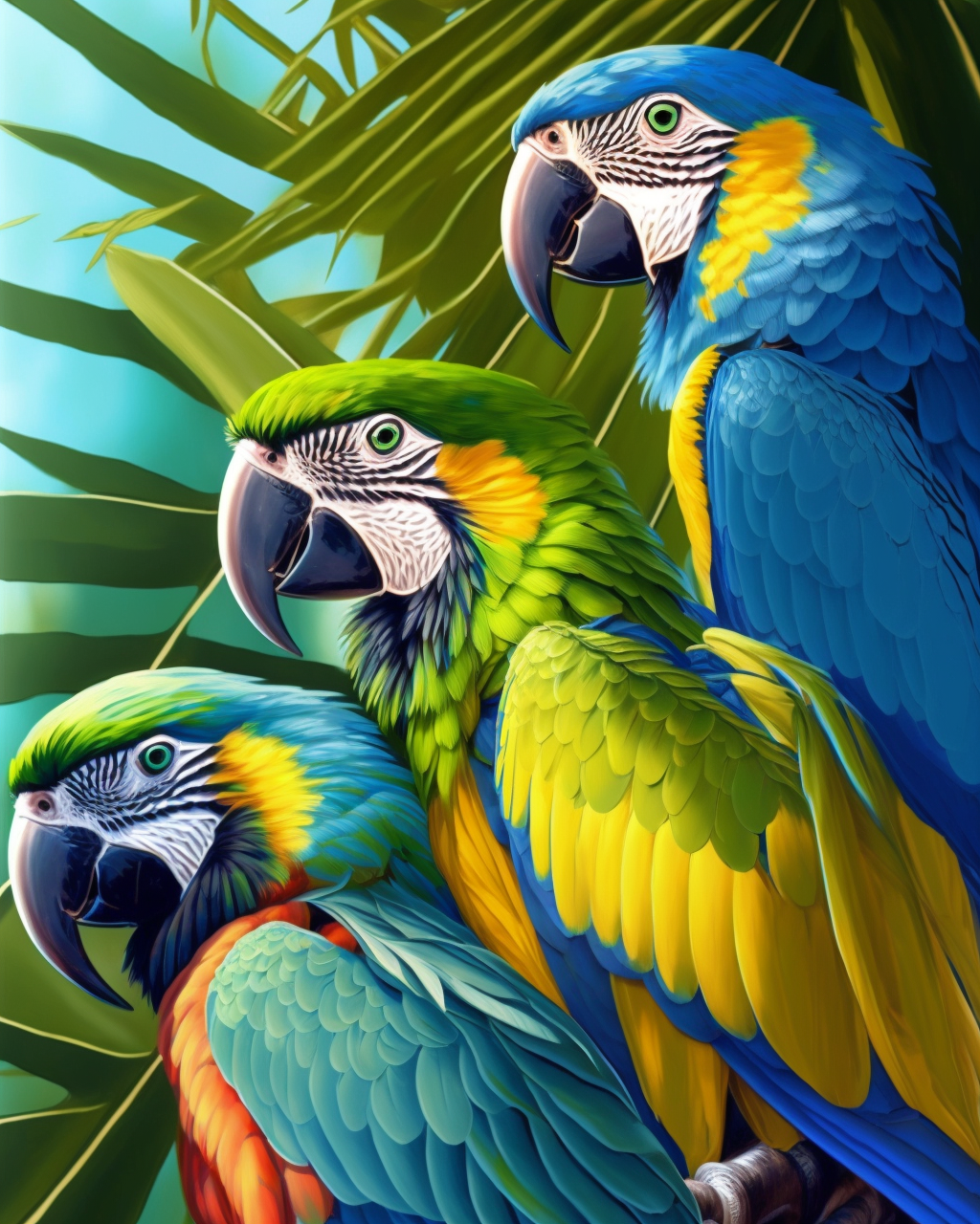 Three Bluegreen Parrots Diamond Art Kit