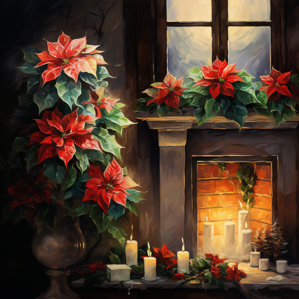 Candles And Poinsettias Diamond Art Kit