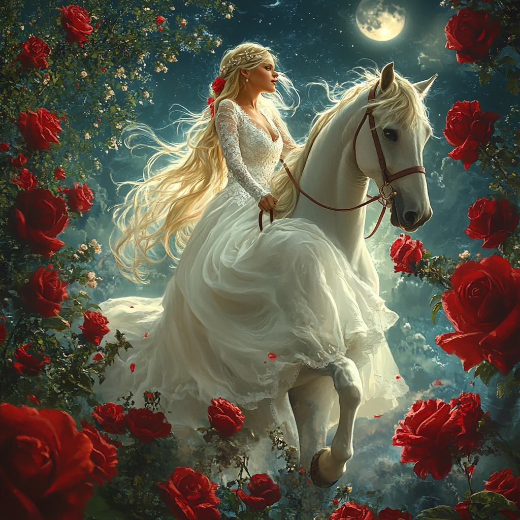 White Dress Girl And Whitehorse Diamond Art Kit