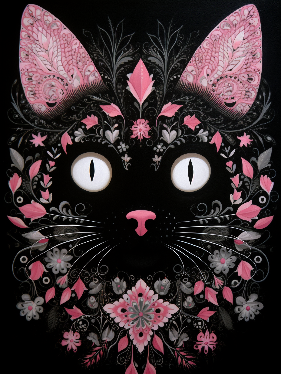 Black Pink Abstract Cat Diamond Art Kit
