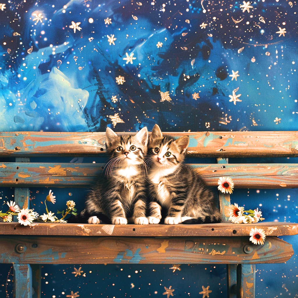 Two Kitten Bench Stars Diamond Art Kit