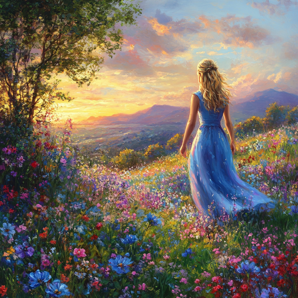 Blond Hair Blue Dress Girl Meadow Diamond Art Kit