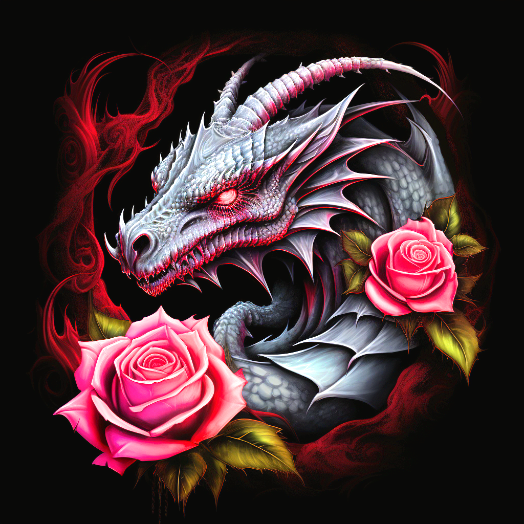 Two Pink Roses Gray Dragon Diamond Art Kit