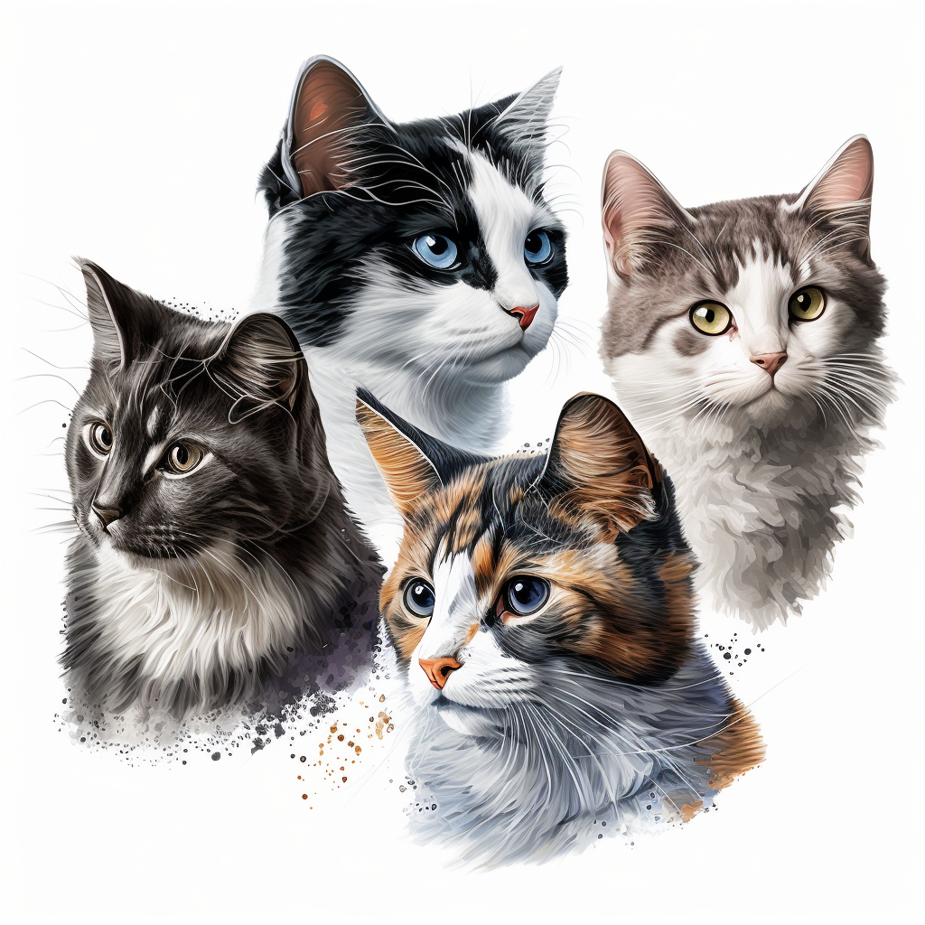 Four Different Cats Watercolor Diamond Art Kit