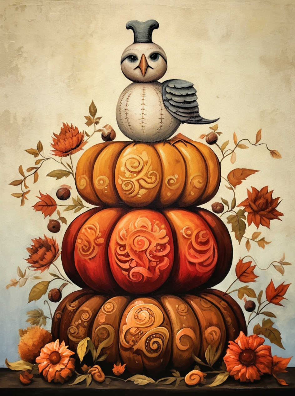 Abstract Pattern Pumpkins Bird Diamond Art Kit
