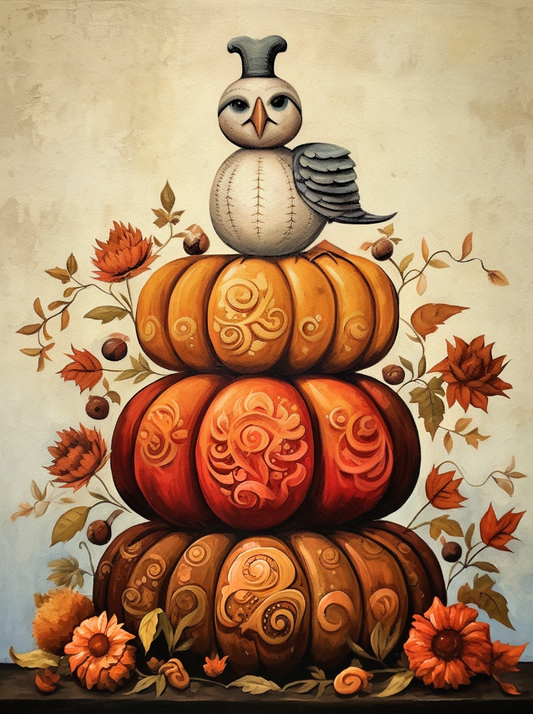 Abstract Pattern Pumpkins Bird Diamond Art Kit