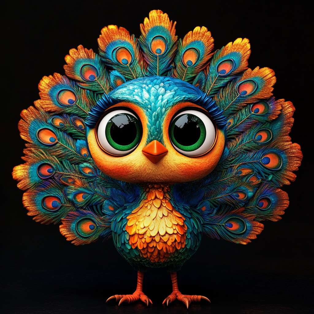 Teal Orange Little Peacock Diamond Art Kit