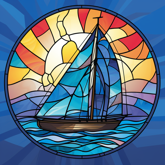 Blue Sail Abstract Sailboat Diamond Art Kit