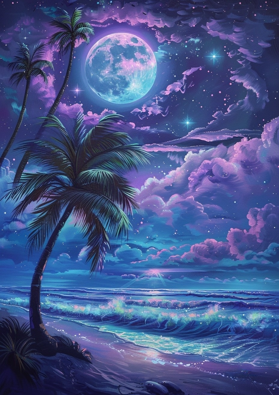 Palm Tree Purple Moonlight Diamond Art Kit