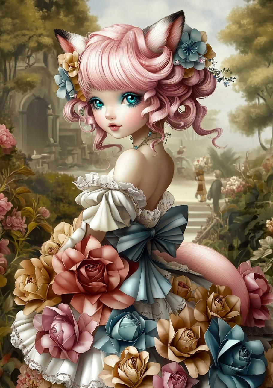 Fox Girl And Flowers Diamond Art Kit
