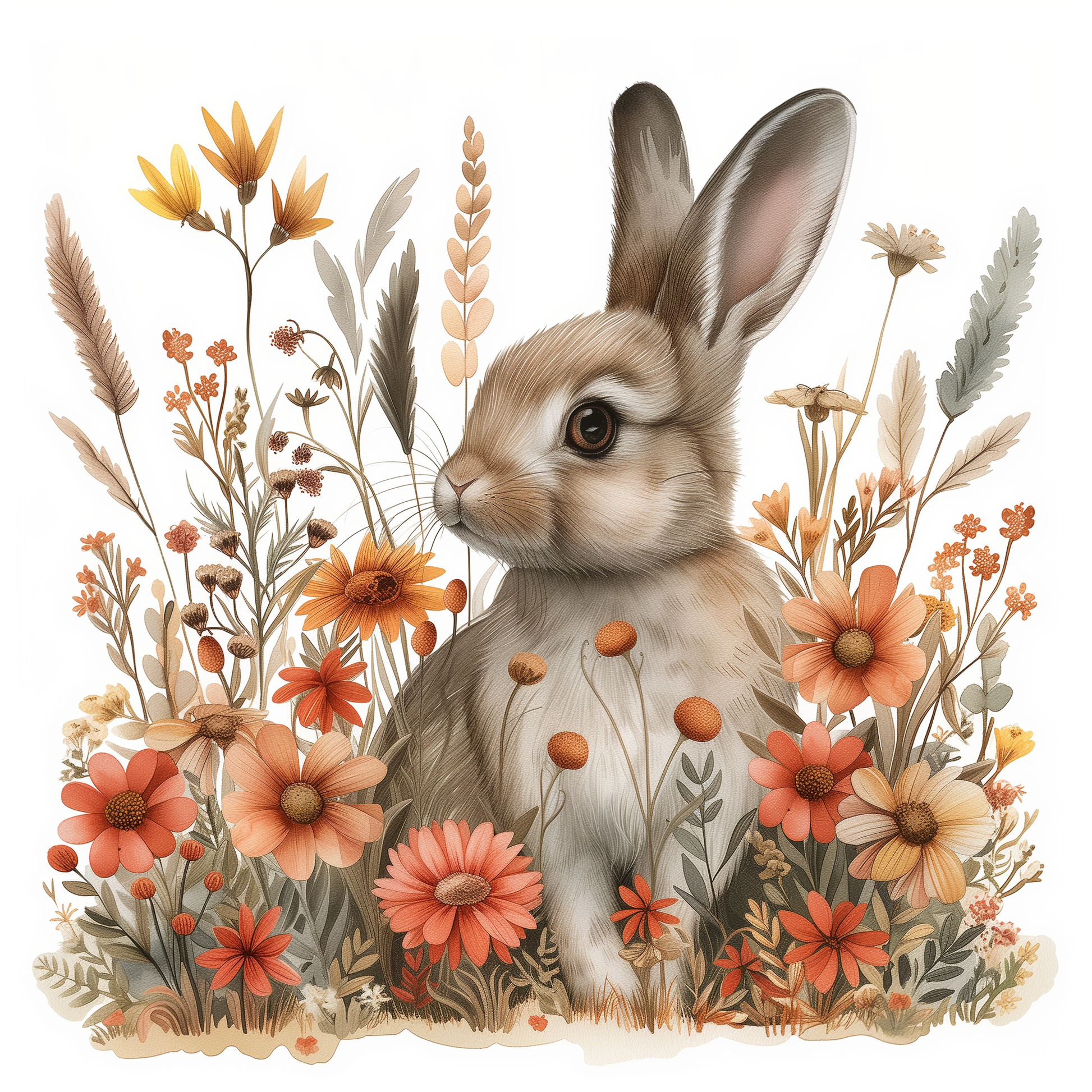 Orange Flower Rabbit Diamond Art Kit