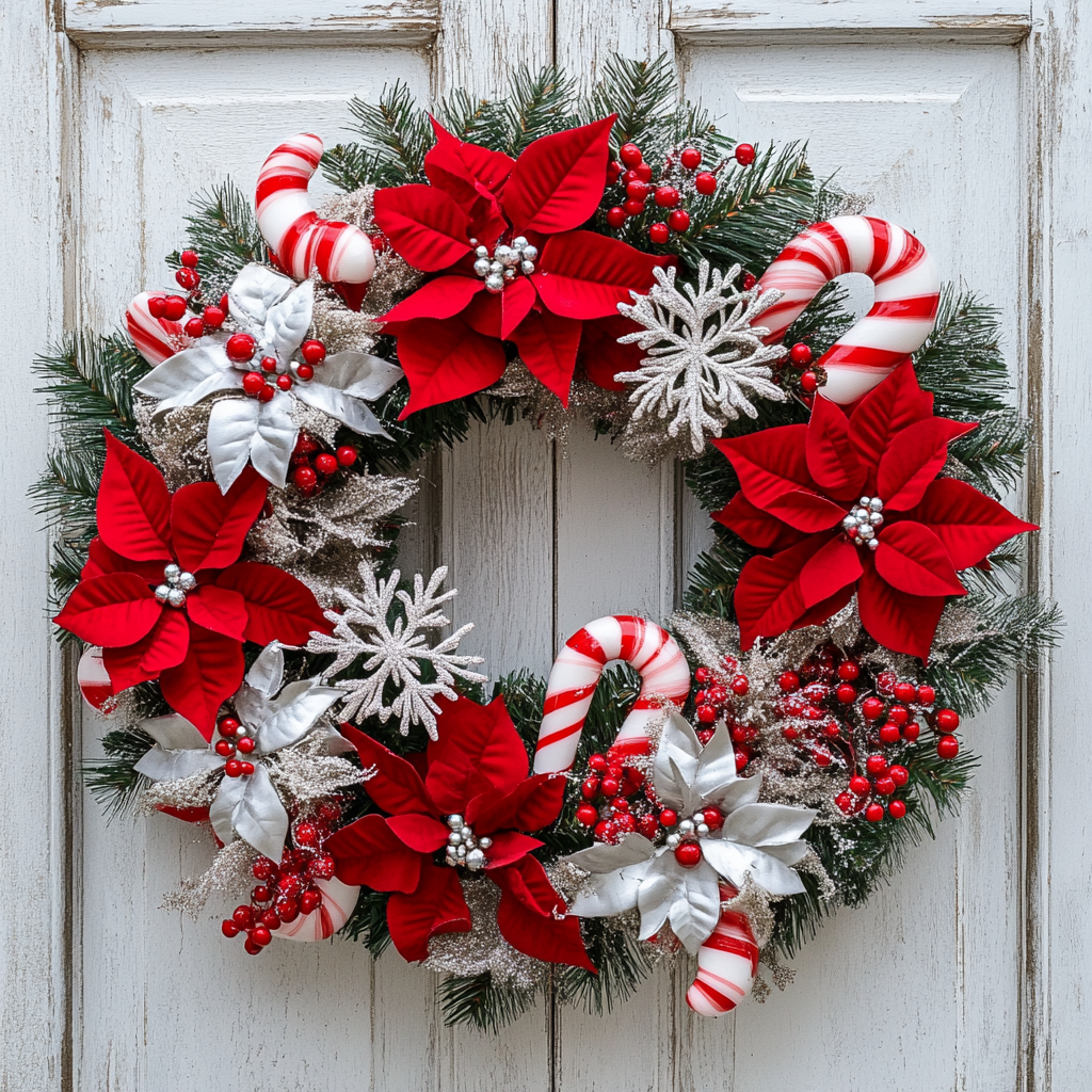 White Door Candy Cane Wreath Diamond Art Kit