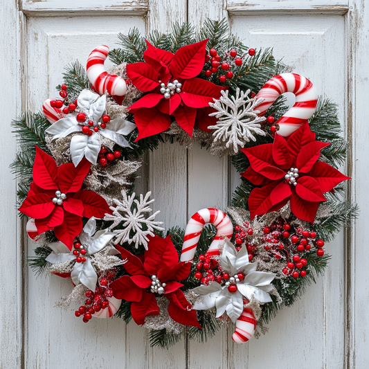 White Door Candy Cane Wreath Diamond Art Kit